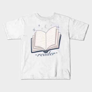 Reader blue open magic book design with stars and the moon Kids T-Shirt